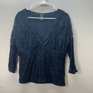 90s Y2K Fairy Grunge Apostrophe Black Lace Faux‎ Wrap Top Size XL Whimsigoth